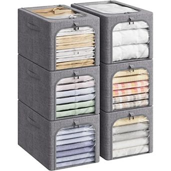 KSIZUIS Metal-Frame Storage Bins 6-Pack - 40L Stackable Fabric with Zipper Lid, Foldable