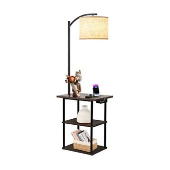 Floor Lamp with Table & Charging Station (USB & Type-C AC Port) 3 Color Temp 9W LED Modern Shelves