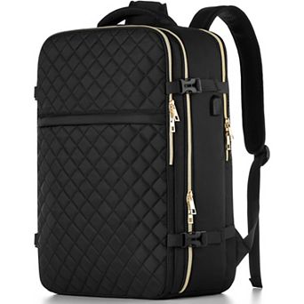 Women's Travel Backpack Flight Approved with USB Charging Port Water Resistant for 17 Laptop Black