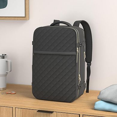 Women's Travel Backpack Flight Approved with USB Charging Port Water Resistant for 17 Laptop Black