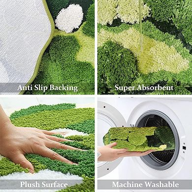 Moss Leaf Bathroom Runner Rug Boho Aesthetic Long Rectangular