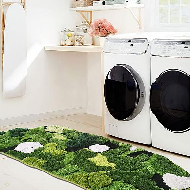 Moss Leaf Bathroom Runner Rug Boho Aesthetic Long Rectangular