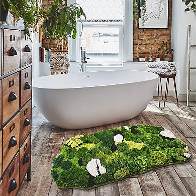 Moss Leaf Bathroom Runner Rug Boho Aesthetic Long Rectangular