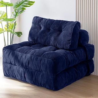 Navy Blue Folding Sofa Bed: Convertible, Reclining, Portable, with Headrest & Lumbar Pillow