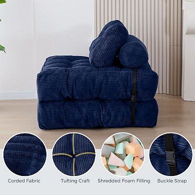 Navy Blue Folding Sofa Bed: Convertible, Reclining, Portable, with Headrest & Lumbar Pillow