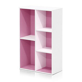Modern 5-Cube Reversible Bookshelf for Living Room, Bedroom, or Home Office - White/Pink