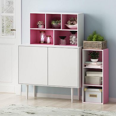 Modern 5-Cube Reversible Bookshelf for Living Room, Bedroom, or Home Office - White/Pink
