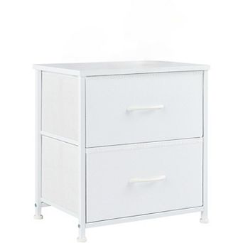 Great Ambitions White Nightstand with 2 Fabric Drawers, 20" Bedside Table, College Dorm Furniture