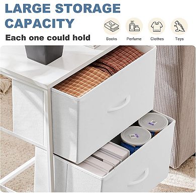 Great Ambitions White Nightstand with 2 Fabric Drawers, 20" Bedside Table, College Dorm Furniture