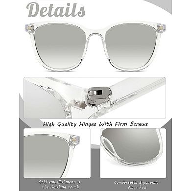 Women's Square Mirrored Polarized Sunglasses, UV400 Protection & Glare Reduction