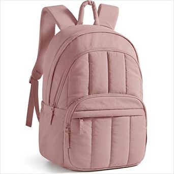Women's Quilted Laptop Backpack Water-Resistant Daypack Dark Pink