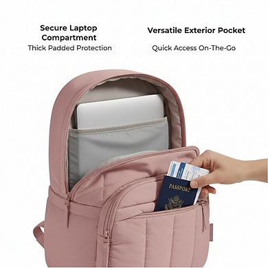 Women's Quilted Laptop Backpack Water-Resistant Daypack Dark Pink