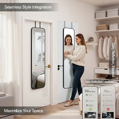 KSIZUIS Narrow Full Length Mirror - 47"x14" Black Metal Frame, Space-Saving Wall or Door Mount