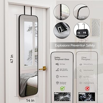 KSIZUIS Narrow Full Length Mirror - 47"x14" Black Metal Frame, Space-Saving Wall or Door Mount