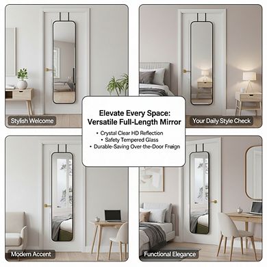 KSIZUIS Narrow Full Length Mirror - 47"x14" Black Metal Frame, Space-Saving Wall or Door Mount