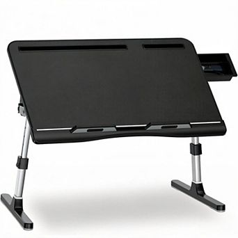 KSIZUIS Multi-Surface Laptop Bed Desk - X-Large Leather Adjustable Tray with Drawer & Stoppers