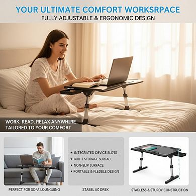 KSIZUIS Multi-Surface Laptop Bed Desk - X-Large Leather Adjustable Tray with Drawer & Stoppers