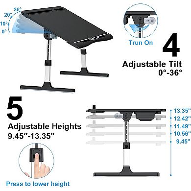 KSIZUIS Multi-Surface Laptop Bed Desk - X-Large Leather Adjustable Tray with Drawer & Stoppers
