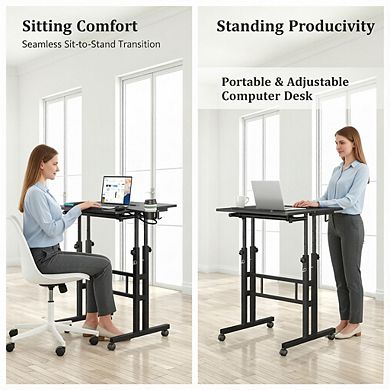KSIZUIS Mobile Standing Desk with Wheels - Adjustable Height Rolling Table for Use with Walking Pad