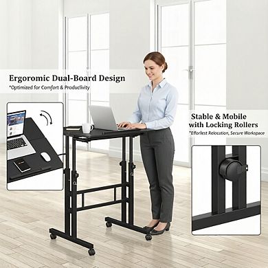 KSIZUIS Mobile Standing Desk with Wheels - Adjustable Height Rolling Table for Use with Walking Pad