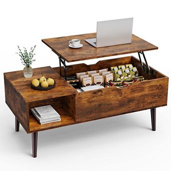 Adjustable Lift-Top Coffee Table with Storage: Brown Wood Finish, Modern Design