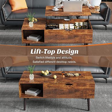 Adjustable Lift-Top Coffee Table with Storage: Brown Wood Finish, Modern Design