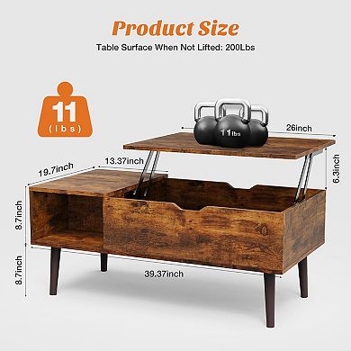 Adjustable Lift-Top Coffee Table with Storage: Brown Wood Finish, Modern Design