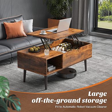 Adjustable Lift-Top Coffee Table with Storage: Brown Wood Finish, Modern Design