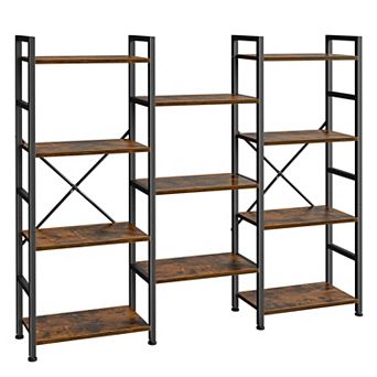 11 Open Shelves Adjustable Display Bookshelf for Home & Office - Rustic Brown