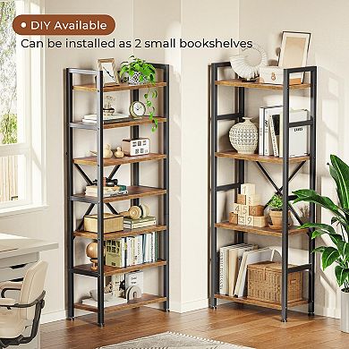 11 Open Shelves Adjustable Display Bookshelf for Home & Office - Rustic Brown