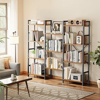11 Open Shelves Adjustable Display Bookshelf for Home & Office - Rustic Brown