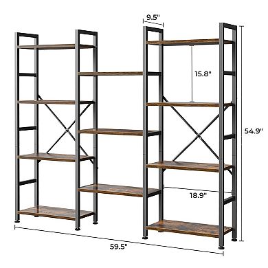 11 Open Shelves Adjustable Display Bookshelf for Home & Office - Rustic Brown