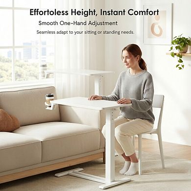 KSIZUIS Pneumatic Overbed Table - Mobile Adjustable Desk with Wheels for Hospital & Home Use