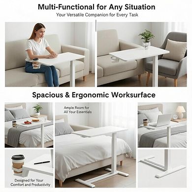 KSIZUIS Pneumatic Overbed Table - Mobile Adjustable Desk with Wheels for Hospital & Home Use
