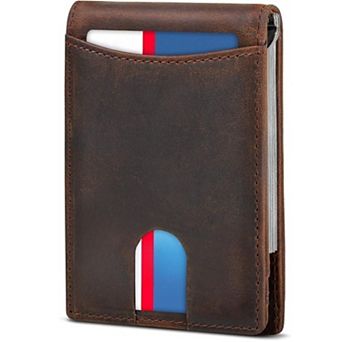 KSIZUIS Genuine Leather Bifold - Slim RFID Blocking Front Pocket Wallet with Money Clip