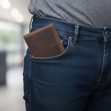 KSIZUIS Genuine Leather Bifold - Slim RFID Blocking Front Pocket Wallet with Money Clip