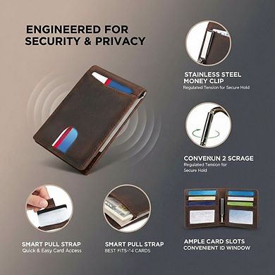 KSIZUIS Genuine Leather Bifold - Slim RFID Blocking Front Pocket Wallet with Money Clip