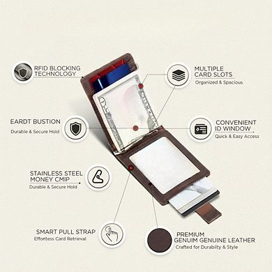 KSIZUIS Genuine Leather Bifold - Slim RFID Blocking Front Pocket Wallet with Money Clip