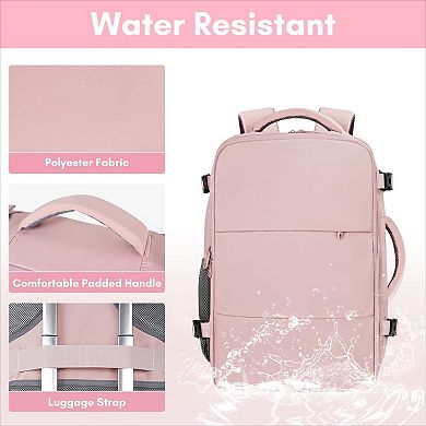 Women's TSA Travel Backpack with 15.6" Laptop USB & Shoe Pouch Pink Weekender