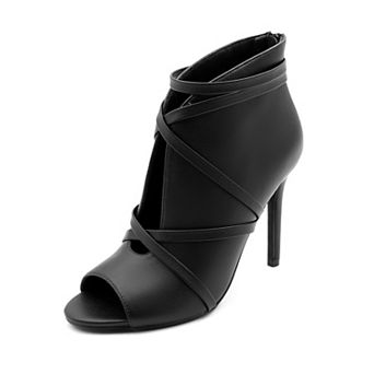 Strappy Peep-Toe Stiletto Booties with Wraparound Ankle Straps