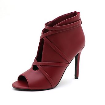 Strappy Peep-Toe Stiletto Booties with Wraparound Ankle Straps