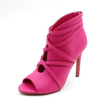 Strappy Peep-Toe Stiletto Booties with Wraparound Ankle Straps