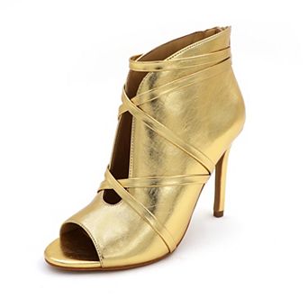 Strappy Peep-Toe Stiletto Booties with Wraparound Ankle Straps