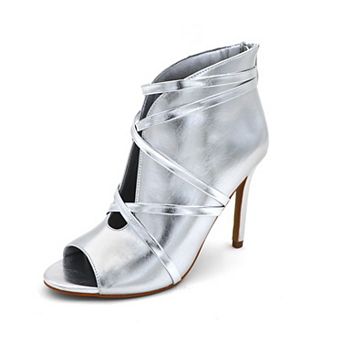 Strappy Peep-Toe Stiletto Booties with Wraparound Ankle Straps