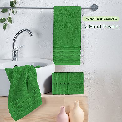 Elegant Comfort 4 pack turkish cotton 4 lines stripe hand towel set 16 x 28 inch