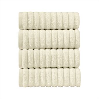 Elegant Comfort 4 Pack Premium Turkish Cotton Corduroy Stripe Hand Towel Set, 16 x 28 inch
