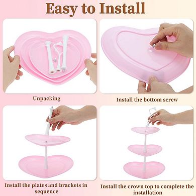 3-Layer Heart-shaped Cake Display Holder with Layered Serving Tray for Pastries 1 Set