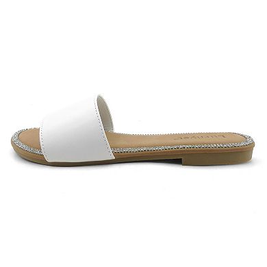 Minimal Slide Sandals with Crystal-Trimmed Footbed