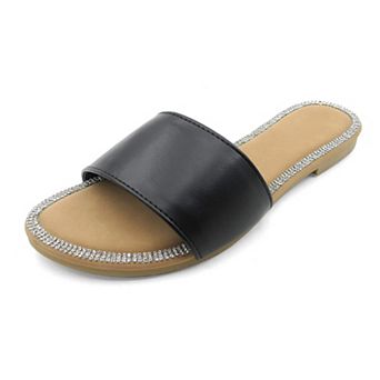 Minimal Slide Sandals with Crystal-Trimmed Footbed