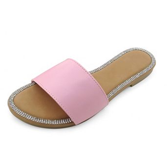 Minimal Slide Sandals with Crystal-Trimmed Footbed